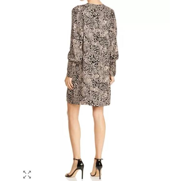Rebecca Taylor Leopard 100% Silk A-Line Long Sleeve Button Up Shift Dress Size 8 - Picture 4 of 16